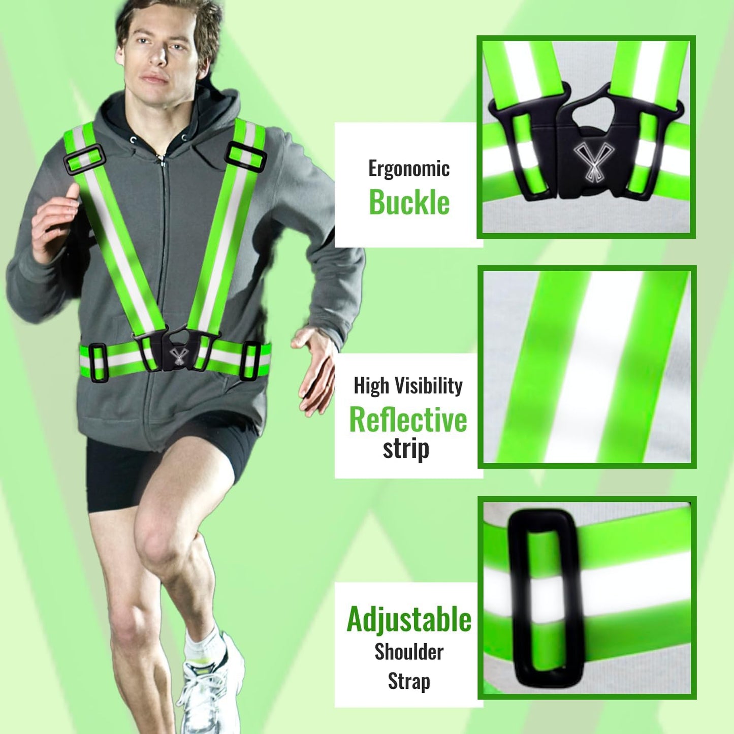 Reflective Vest with Hi Vis Bands, Fully Adjustable & Multi-Purpose Reflective Running Gear, Reflective Straps for Night
