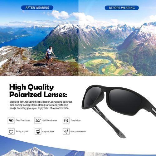 YJTIUI Polarized Sports Sunglasses For Man and Women, UV400 Protection, Wrap-Around Goggles for Driving, Fishing