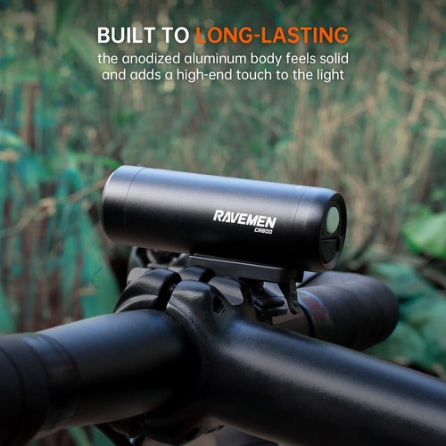 RAVEMEN 600 Lumens Bike Front Light with Wired Remote Switch Anti-Glare Beam 6 Brightness Levels 125 Meters Max Range, CR600 IPX6 Waterproof Bike Headlight for Road Urban Cyclists