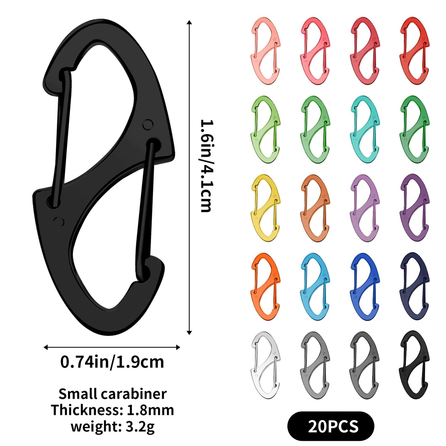 20 PCS Aluminum Carabiner Clips 1.6 Inch D Clips Ring Small Carbineers Keychain Spring Snap Hooks Mini Carabiner Clip Set for Keys, Dog Leash, Outdoor Camping Fishing Hiking Accessories(20 Colors)