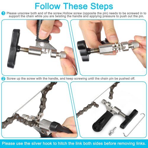 Bike Chain Tool Kit with 6/7/8 Speed Chain, Bike Chain Breaker with Hook, Link Plier and 6 Pairs Bicycle Buckle for Road Mountain Racing Cycling