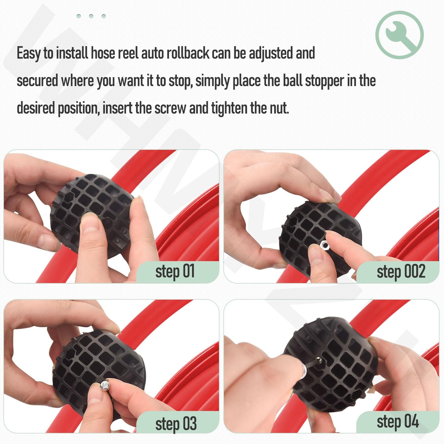 16mm Hole Ball Stopper for 3/8" ID Spring Driven Air Hose Reel - Prevents Tangling and Damage, Adjustable Hose Bumper, Fits Auto Rewind Retractable Hose Reel Need to Screw Tightl