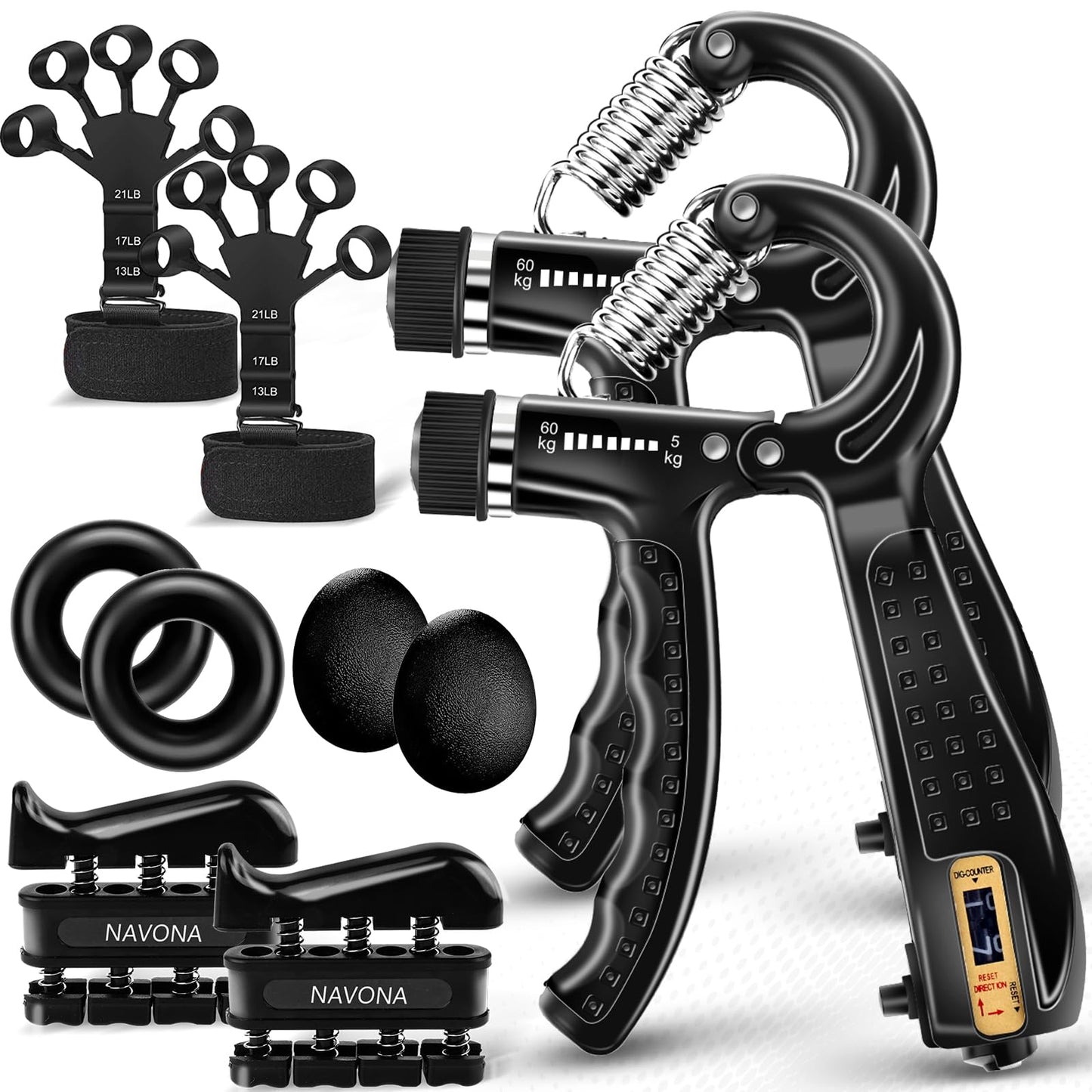 10 PCS Grip Strength Trainer Kit, Hand Gripper Strengthener, Forearm Strengthener, Finger Strengthener, Finger Exerciser, Stress Relief Ball,Forearm Workout Ring for Muscle Building and Injury Recover