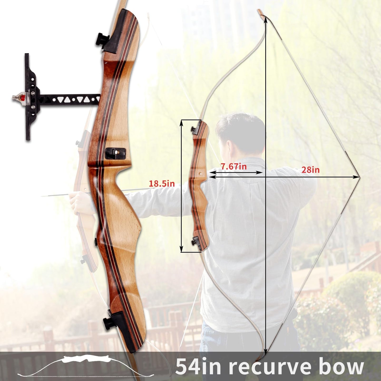SOPOGER 54" Archery Set Adult Beginners - 20 lbs Takedown Recurve Bows for Adults Youth Teens Men Women Wood Longbow for Outdoor Target Arrow Practice Shooting Training