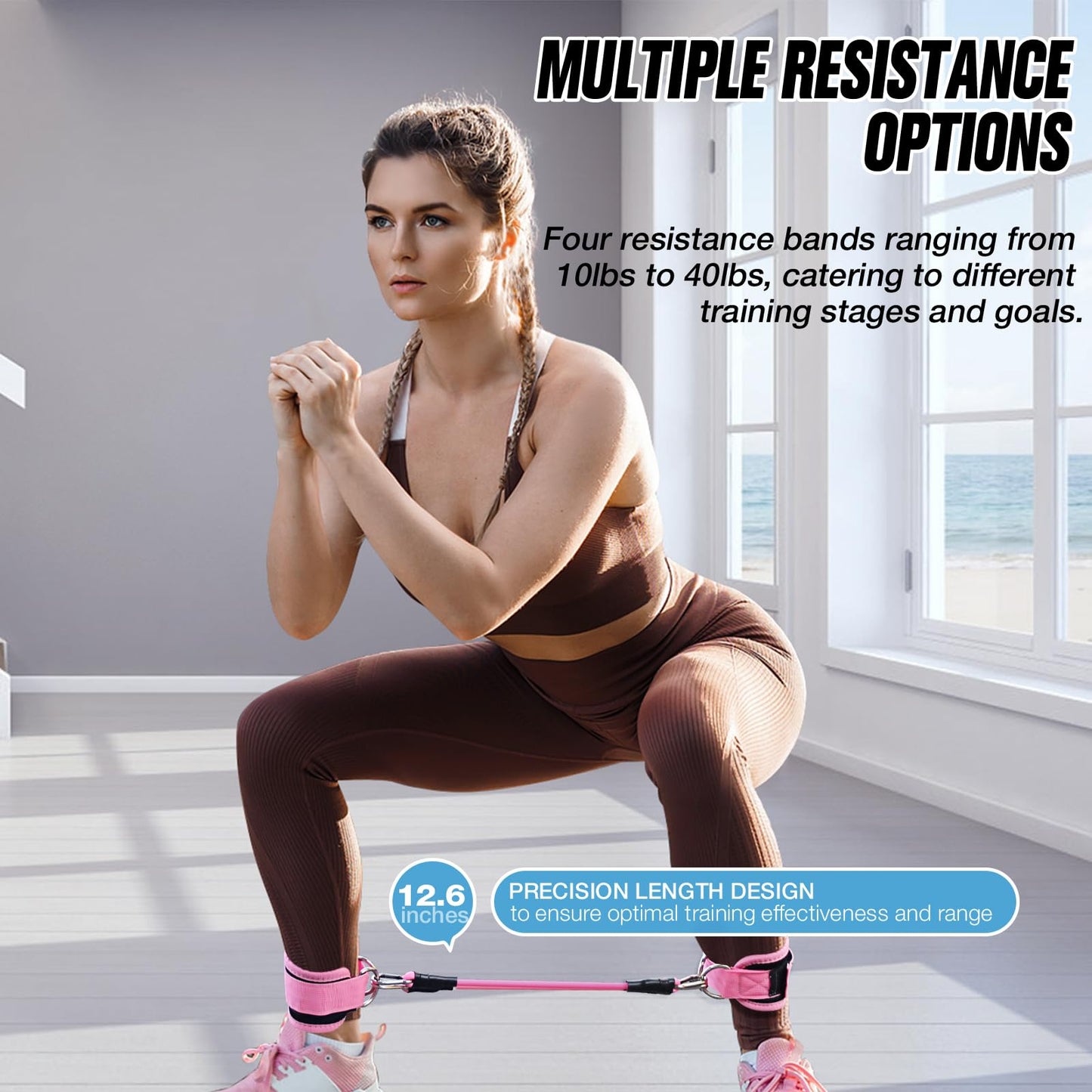 Ankle Resistance Bands with Cuffs,Exercise Bands for Working Out,Ankle Strap with 4PCS Resistance Band for Butt Lift Women,at Home Workout Equipment for Kickbacks Hip Fitness Training