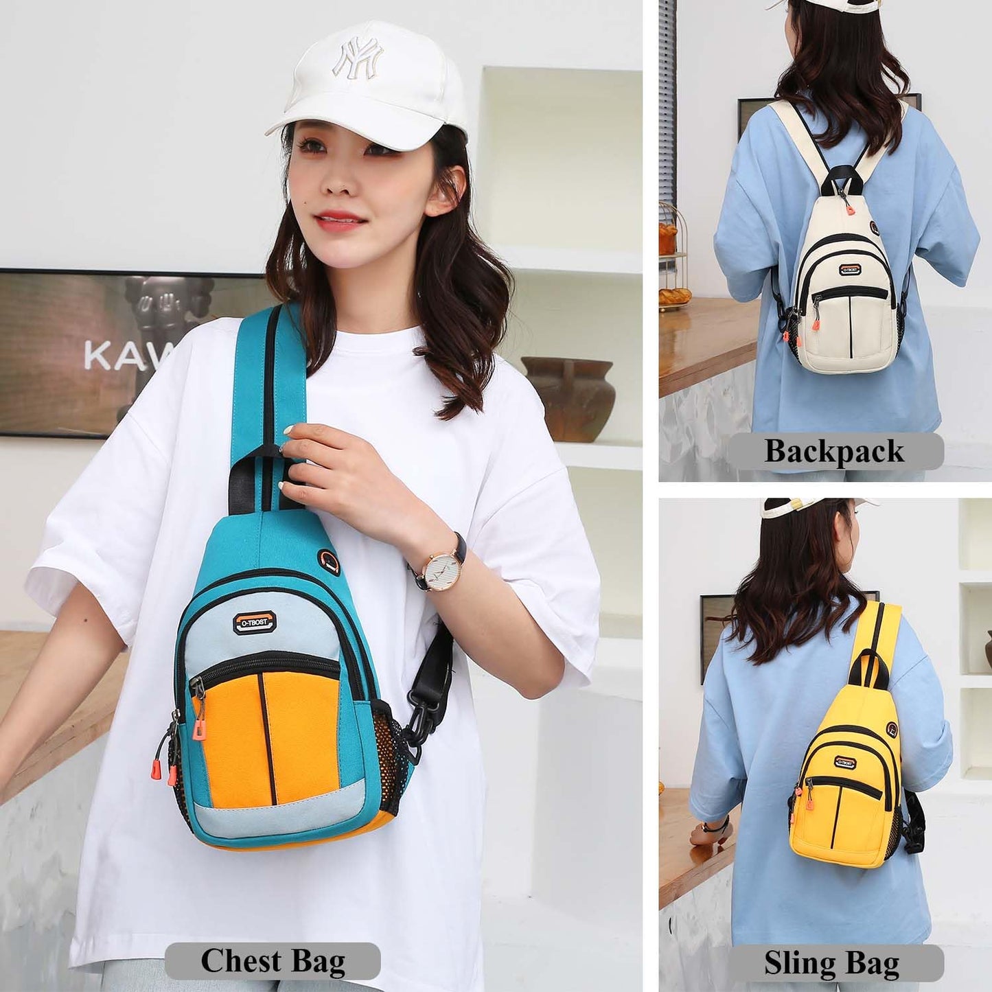 Semikk Small Sling Bag Crossbody Backpack for Men Women Sling Backpack Hiking Daypack Multipurpose Cross Body Chest Bag, Middle Line-Black
