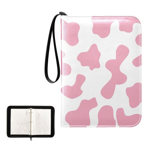 Pink Cow Texture Card Binder for Trading Cards, 4 Pocket with 50 Sleeves up to 400 Cards, Double Sided Pockets Card Holder Carry Case for Baseball Card, Football Card, Gaming Cards