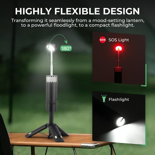 Flyrivergo Telescopic Camping Light, Recahrgeable Portable Camping Lantern 4 Light Modes, with Tripod and Storage Bag, 10000mAh Battery Outdoor Lights for Emergency, Camping, Hiking