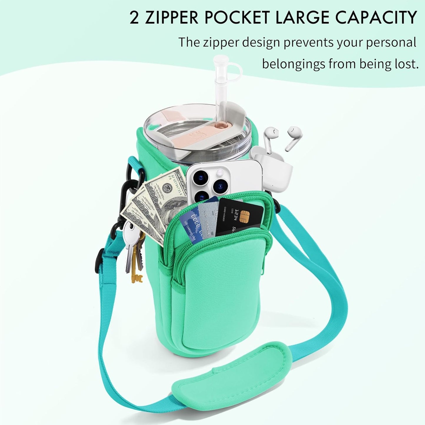 Water Bottle Carrier Bag for Stanley Cup 40/30 Oz | Adjustable Strap & Phone Pocket