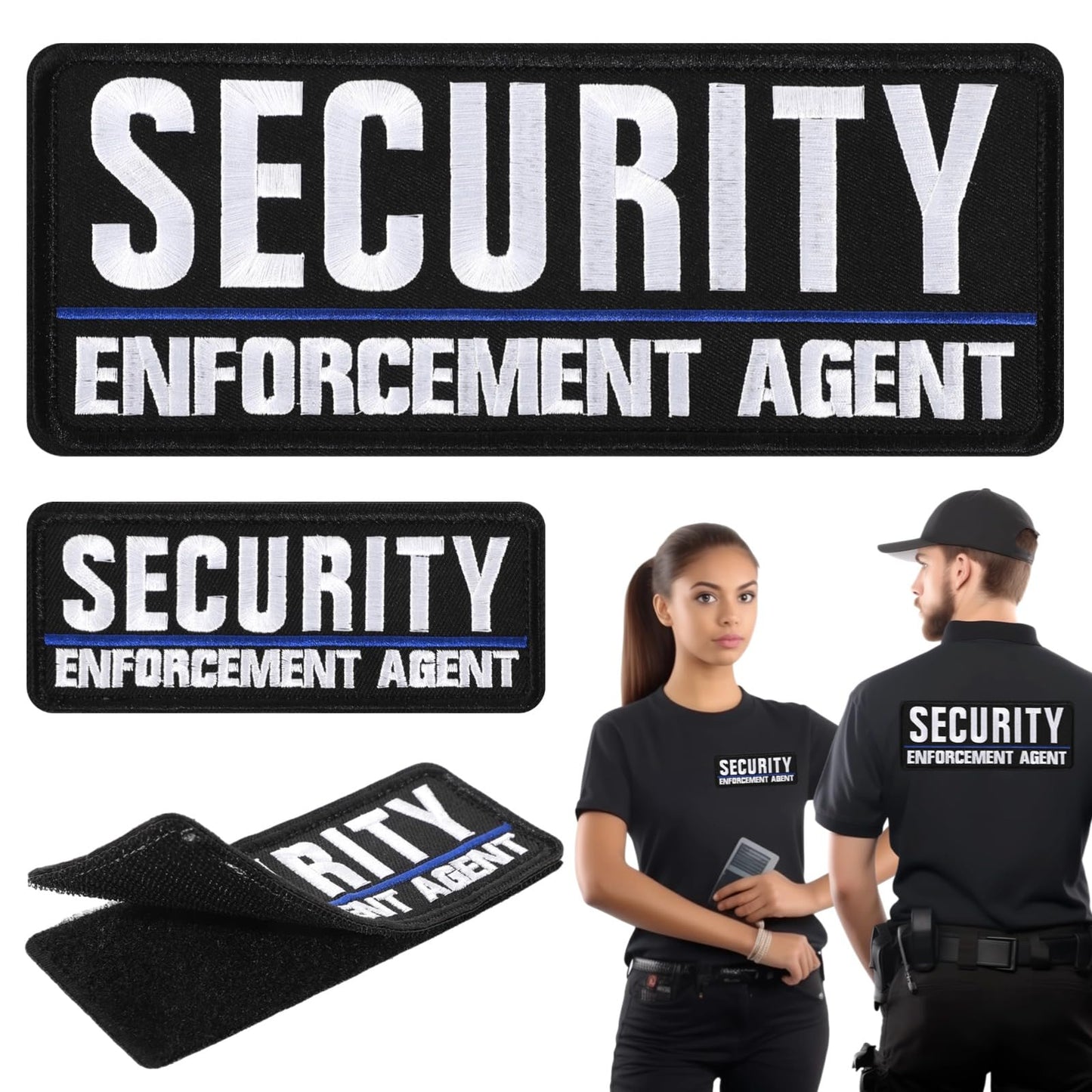 2 Pcs Security Patches for Vest, Security Enforcement Agent Patches, Security Velcro Patch with Sticking Fasteners for Uniforms, Jackets, One Small and One Large