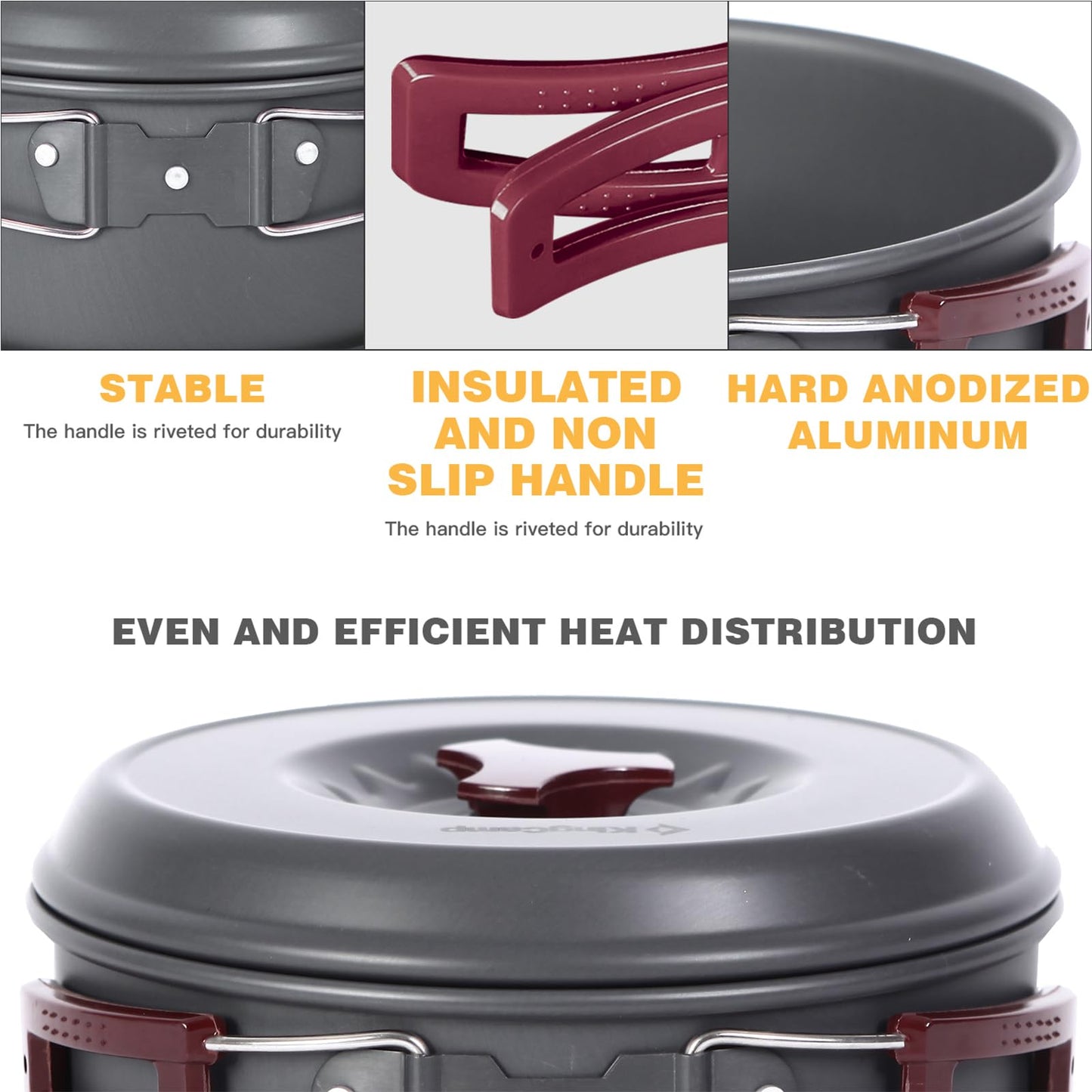 KingCamp 15PCS Aluminum Camping Cookware Set Open Fire Cookware Backpacking Cooking Mess Kit Lightweight Camping Pans and Pots Kit for Hiking Cooking Outdoors