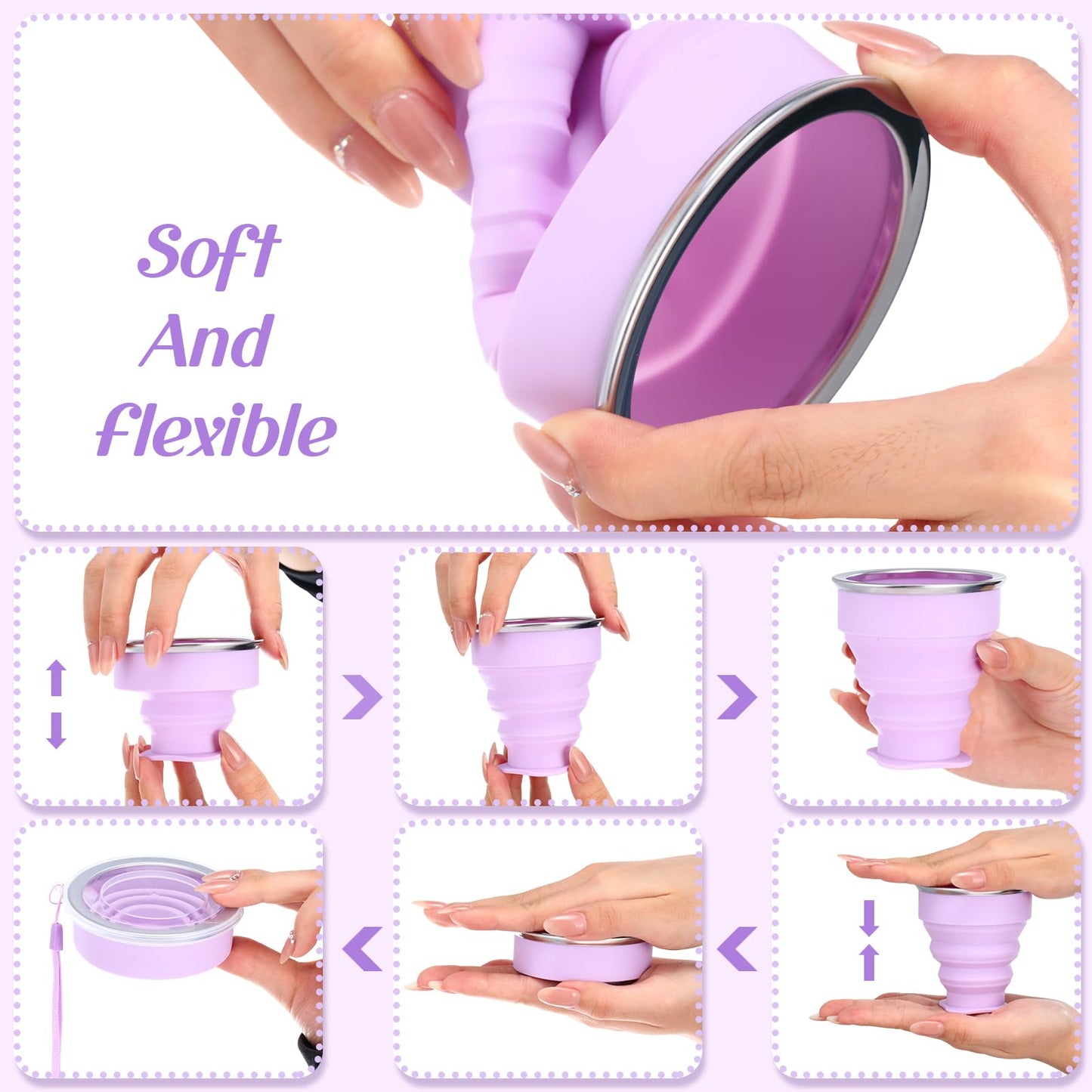 Umigy 24 Pcs Collapsible Travel Cups 6.8 oz/200 ml Silicone Foldable Expandable Cups Reusable Portable Drinking Mugs with Lids for Outdoor Camping Backpacking Hiking Travel
