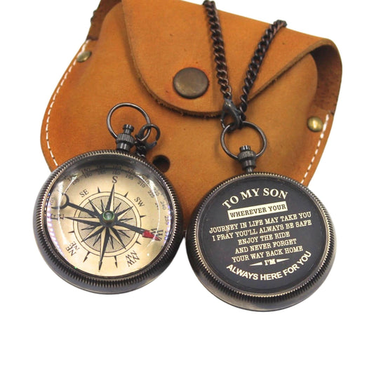 Khybex International to My Son Compass Personalized Pocket Compass with Leather Case/Gift for Son/to My Son Gifts/Mom to Son Gift/Dad to Son/Grandson Gift, Directional Magnetic Pocket Compass