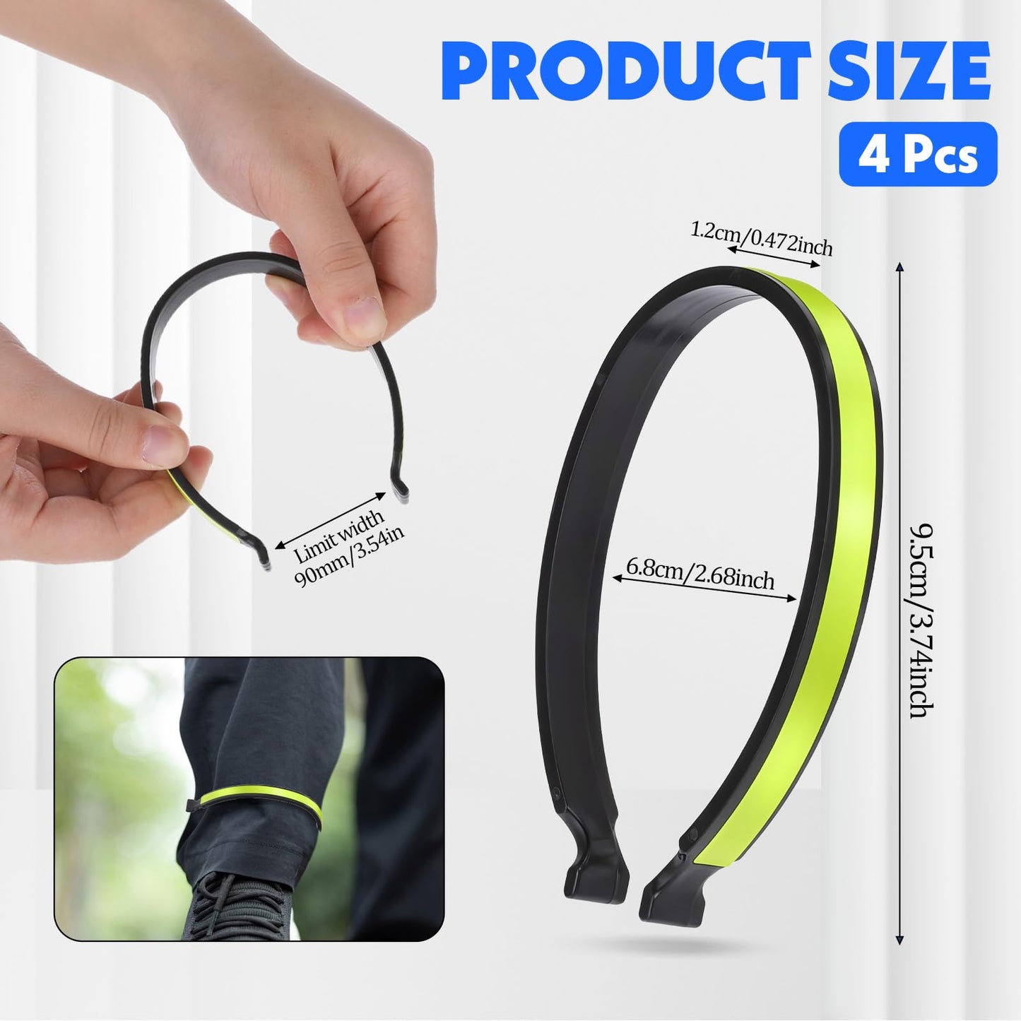 AOZUO 4pcs High Reflective Cycling Trousers Clips, Safety Bicycle Elastic Ankle Bands Pant Leg Cuff Wrap Clip Reflective Gear Accessories for Riding Fishing Outdoor Recreation(Fluorescent Green)