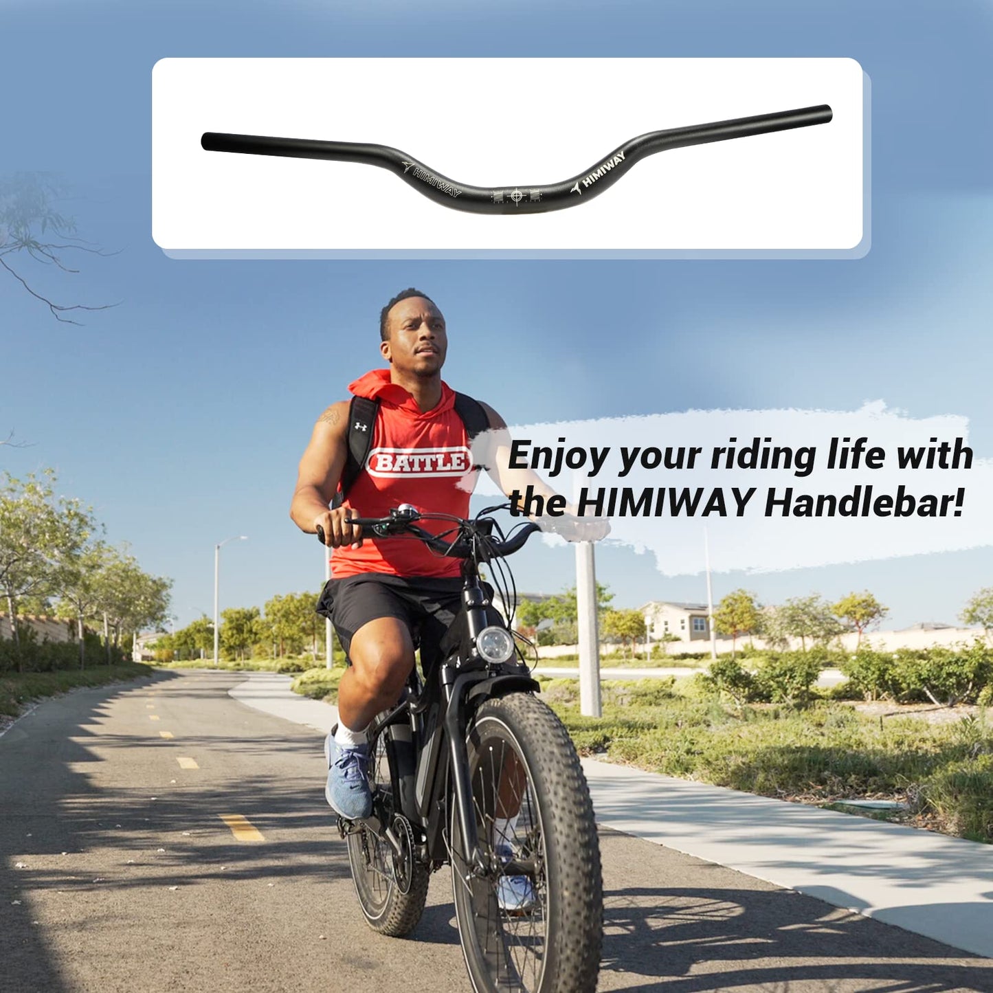 Himiway Mountain Bike Handlebars, Aluminum Alloy Riser Handlebar Mid Rise 50mm Diameter 31.8mm Length 720mm Extra Long Black Bicycle Handlebar for MTB, Road Bikes