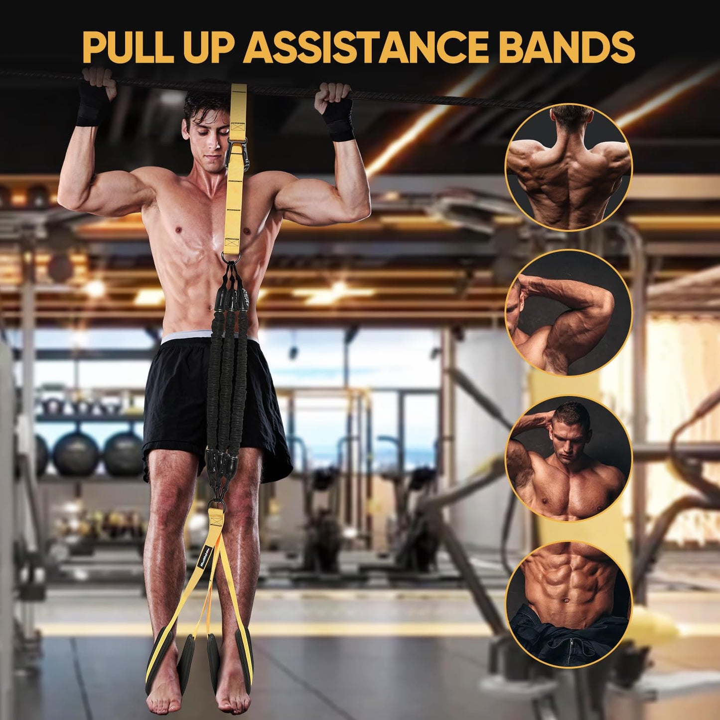 Adjustable Pull Up Assistance Bands with Fabric Feet Mats for Strength Training, Pull-Up Bar Workouts, and Resistance Training