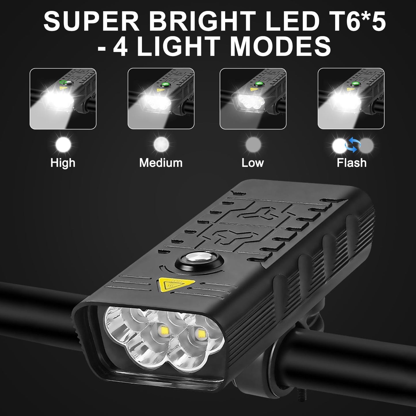 1800 Lumen Bike Lights, 5 LED Bike Light for Night Riding, USB-C Rechargeable Bicycle Light, 4 Modes, IPX5 Waterproof Bicycle Headlight for Adult Kid Mountain