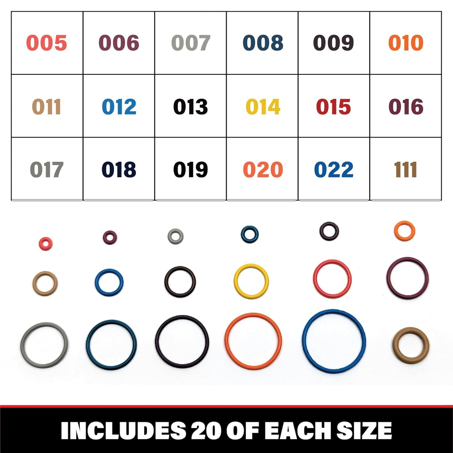 Large Color-Coded Paintball O-Ring Kit - 360 Pieces in 18 Essential Sizes