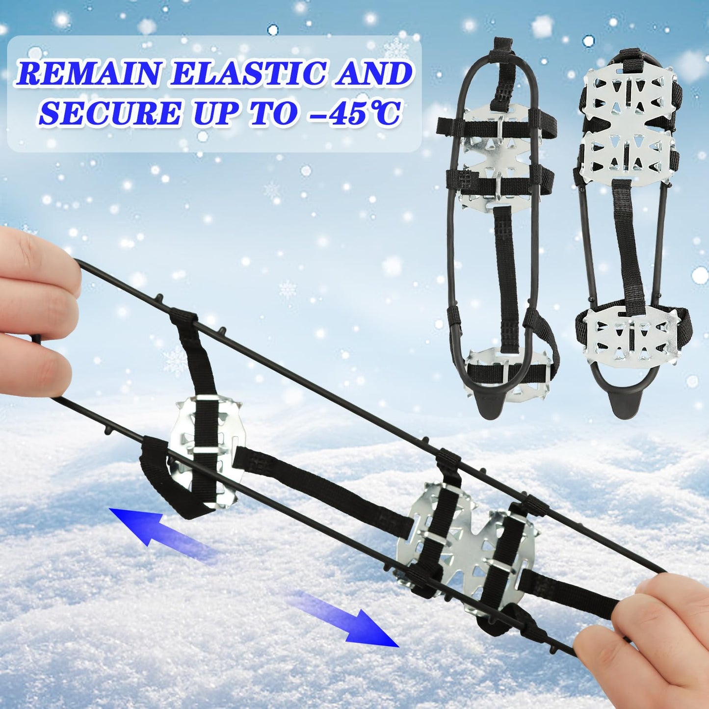 2 Pairs Crampons Ice Cleats for Shoes and Boots Universal 24 Steel Studs Snow Shoe Spikes Non Slip Snow Ice Grippers for Walking, Fishing, Climbing and Winter Hiking
