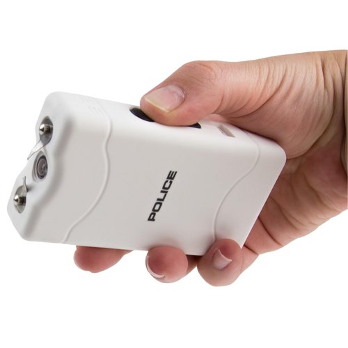 Police Stun Gun for Self Defense 800 – High Voltage Mini Rechargeable with LED Flashlight, Compact & Heavy Duty – Personal Security for Women & Men – White