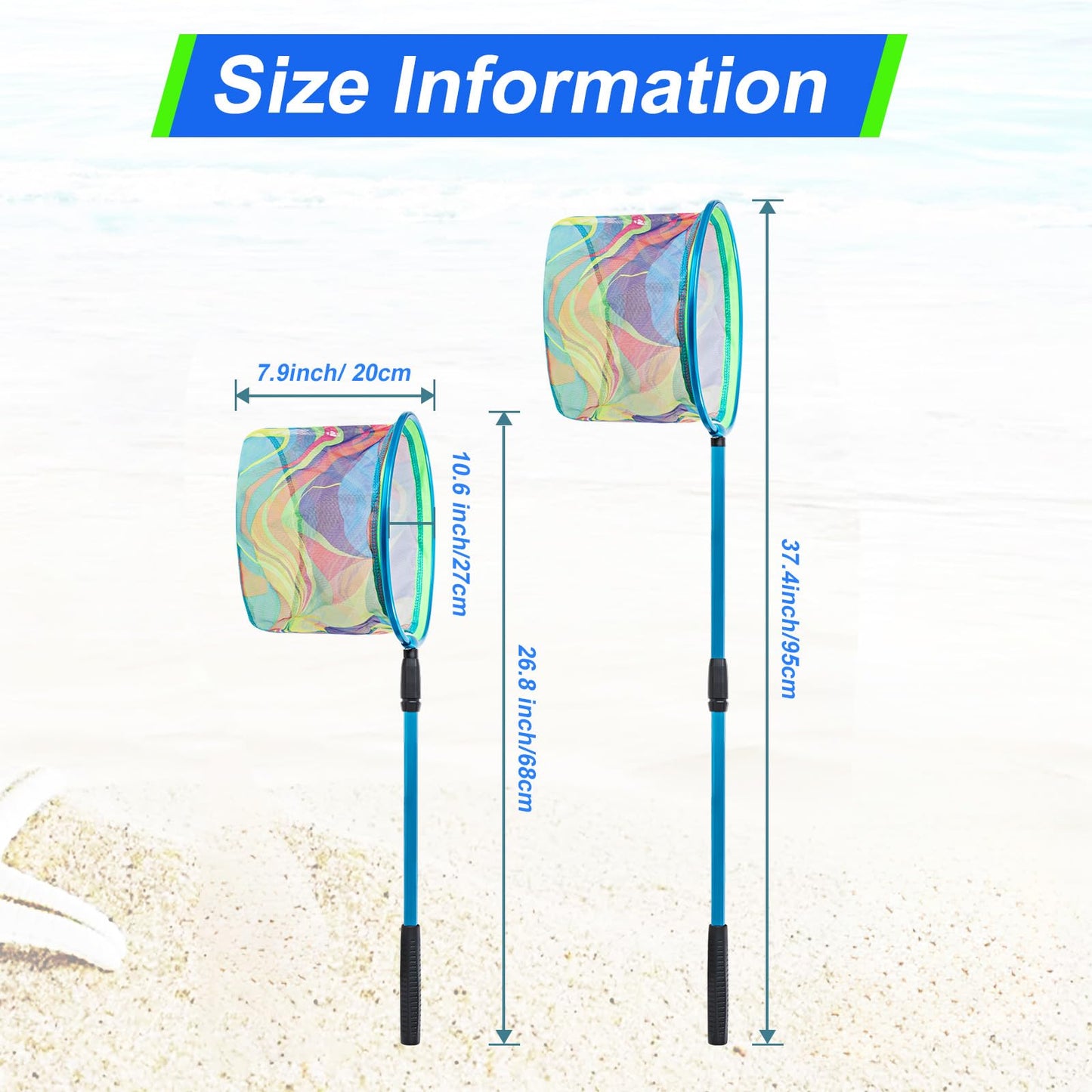 Kids Fishing Net, 3 Pack Telescopic Beach Nets with Aluminum Pole Handle, Butterfly Net for Kids, Fish Net Crab Nets Fishing Gear for Kids Youth, Outdoor Playing