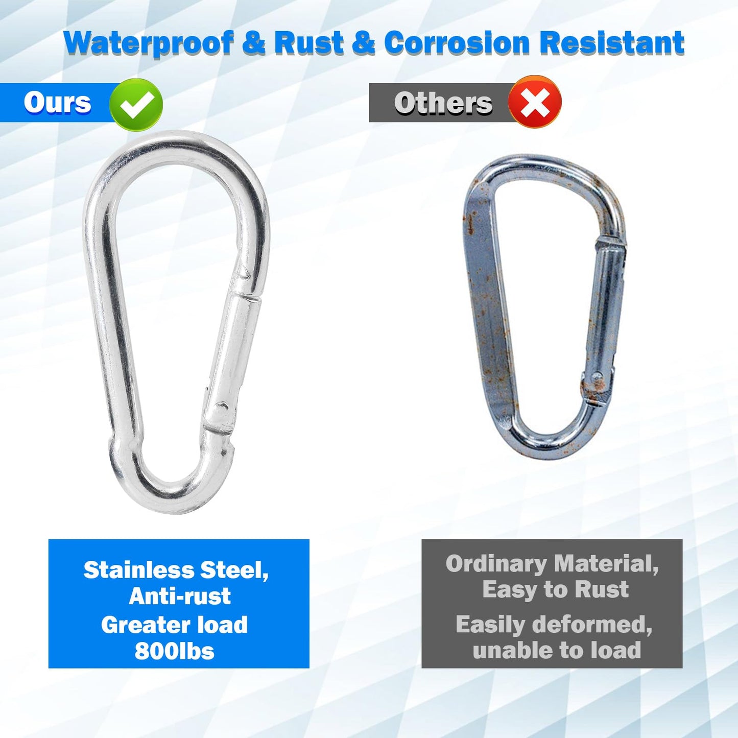 3.1 Inch M8 Stainless Steel Spring Snap Hook, Holds to 396lb/180kg (Max) for Bowflex Home Gym Accessories 304 Stainless Steel Metal Clip Silver 6- Pcs