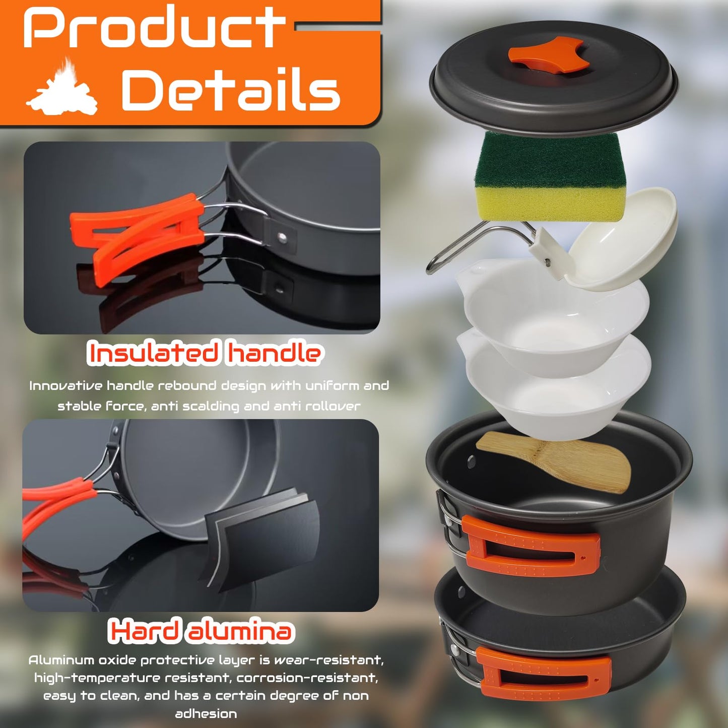 Camping Cooking Set,7Pcs Camping Pan Set for Backpack Cookware Pot and Pans Set, Survival Cooking Kit for Hiking Cooking Gear Outdoor Cooking and Picnic,Hiking, Picnic (Orange)