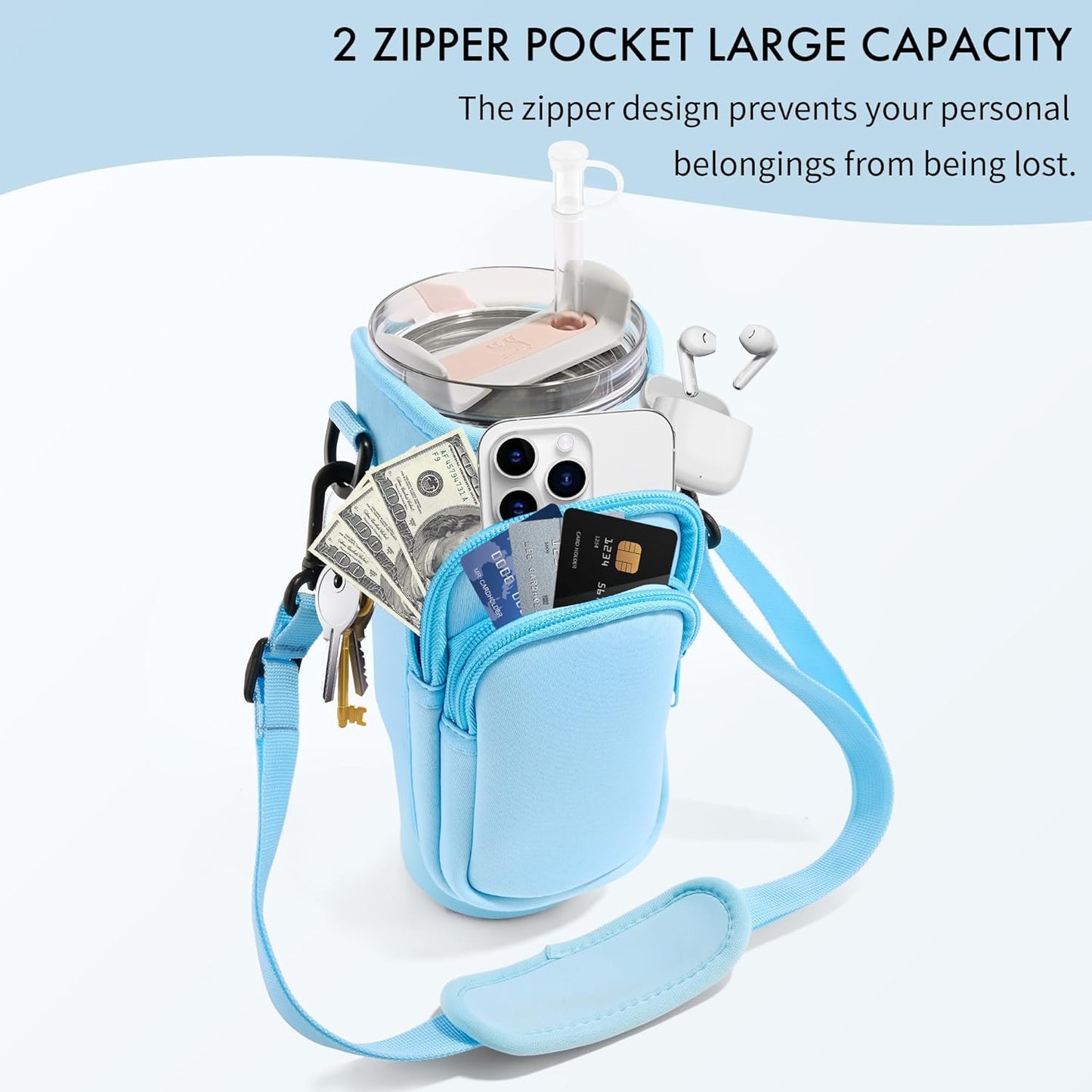 Water Bottle Carrier Bag for Stanley Cup 40/30 Oz | Adjustable Strap & Phone Pocket