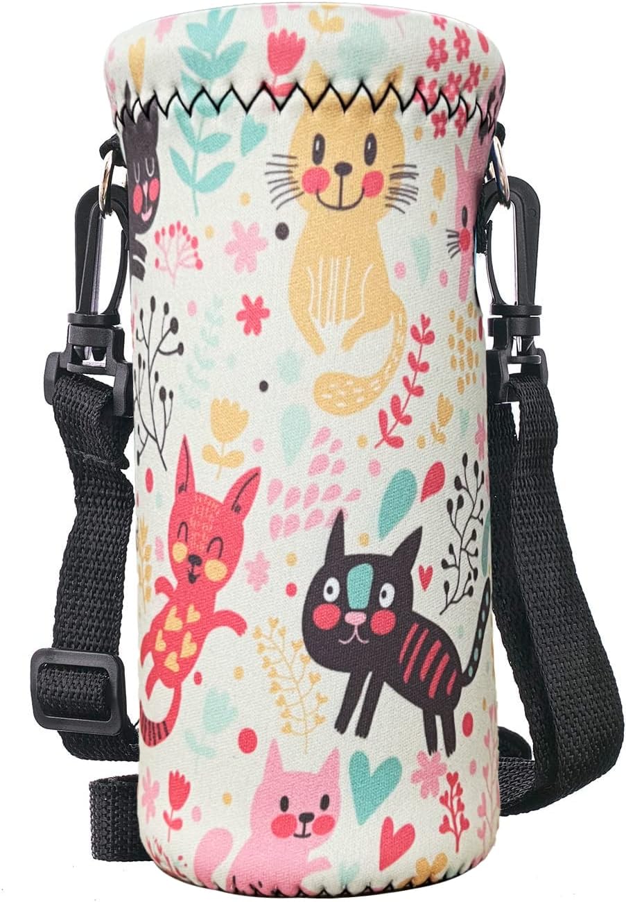 RICHEN Neoprene Water Bottle Carrier Bag with Adjustable Shoulder Strap,Insulated Water Bottle Cover for Stainless Steel/Glass/Plastic Bottles