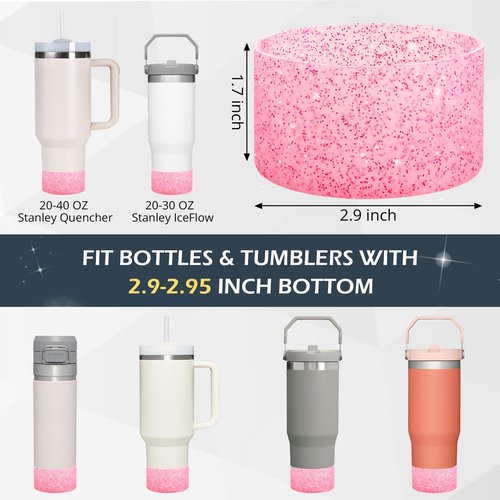 Cadolen Glitter Silicone Boot, 2 PCS for Stanley Boot, Compatible with 30 40oz Stanley Cup, Slip/Scratch/Noise Protector for Stanley Accessories and More Bottles/Tumblers Bottom of 2.8-2.95in