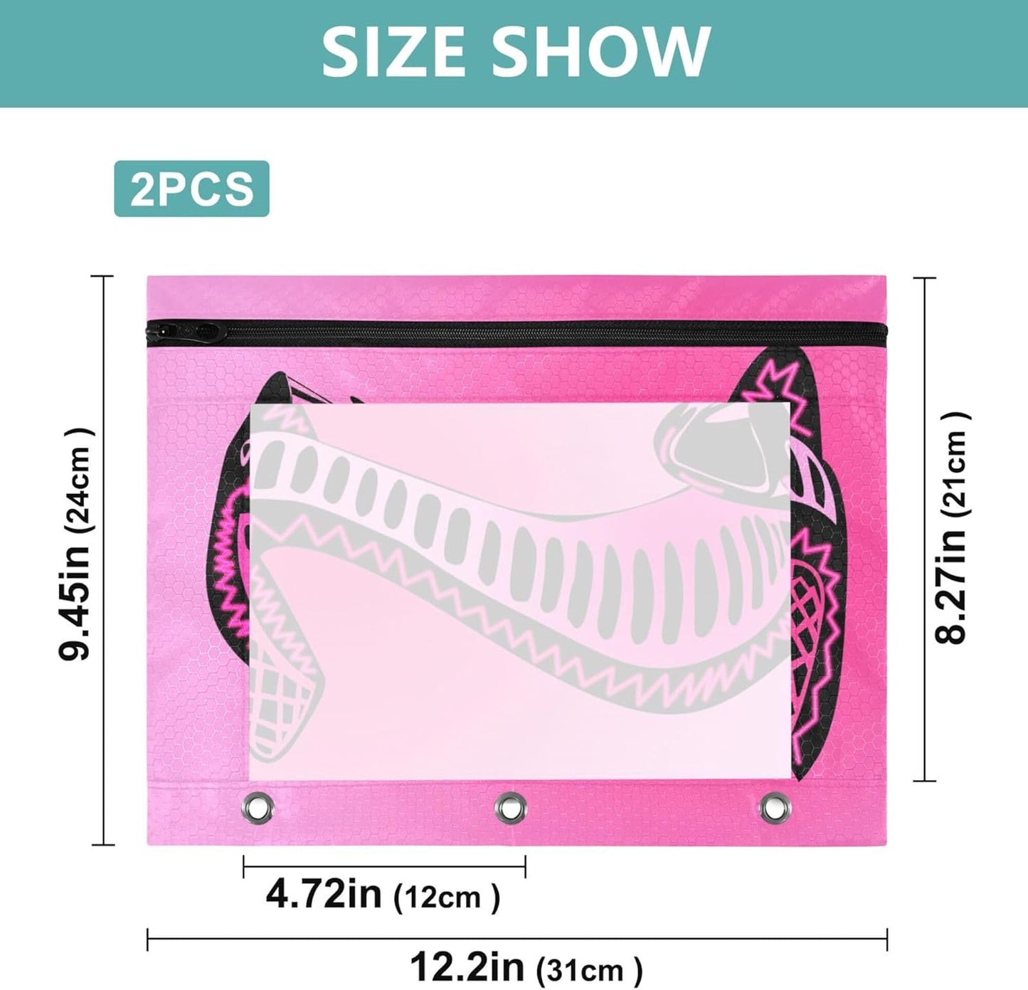 Largemouth Bass Fish 2 Pack 3 Ring Binder Pocket A4 Size Binder Pouches Clear PVC Loose Leaf Folder Sleeves Storage Bags for Files, Documents