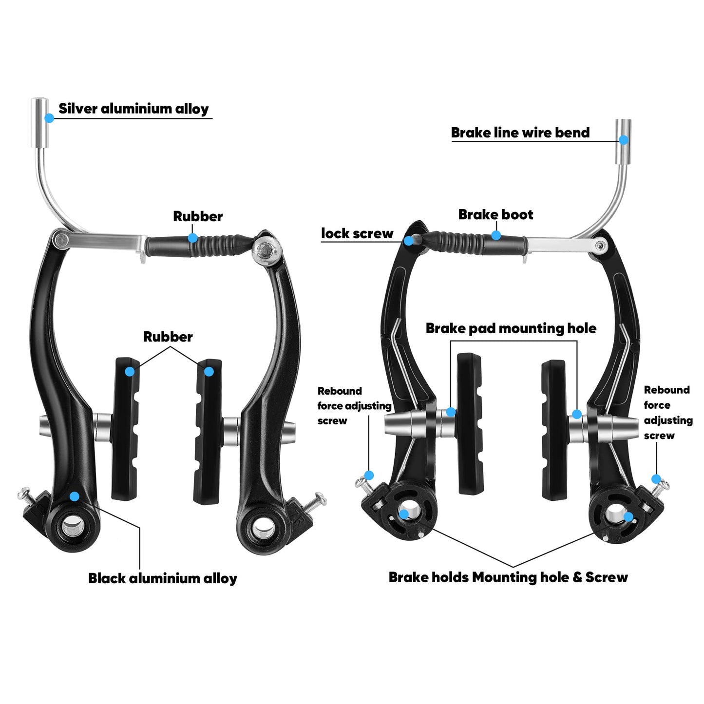 Hmseng V-Type Bike Brake Set, Complete Universal Bike Front and Rear MTB Brake, Bicycle Brakes, Inner and Outer Cables, Include Brakes Lever Calipers Multi-Tool Wrenches-Black