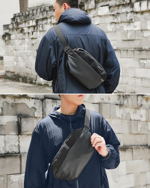 Soulgo Big Sling Bag with RFID Blocking for Men & Women, Crossbody Chest Shoulder Bag with Water Bottle Holder for Travel, Cycling, Work, Sport, Hiking-Black