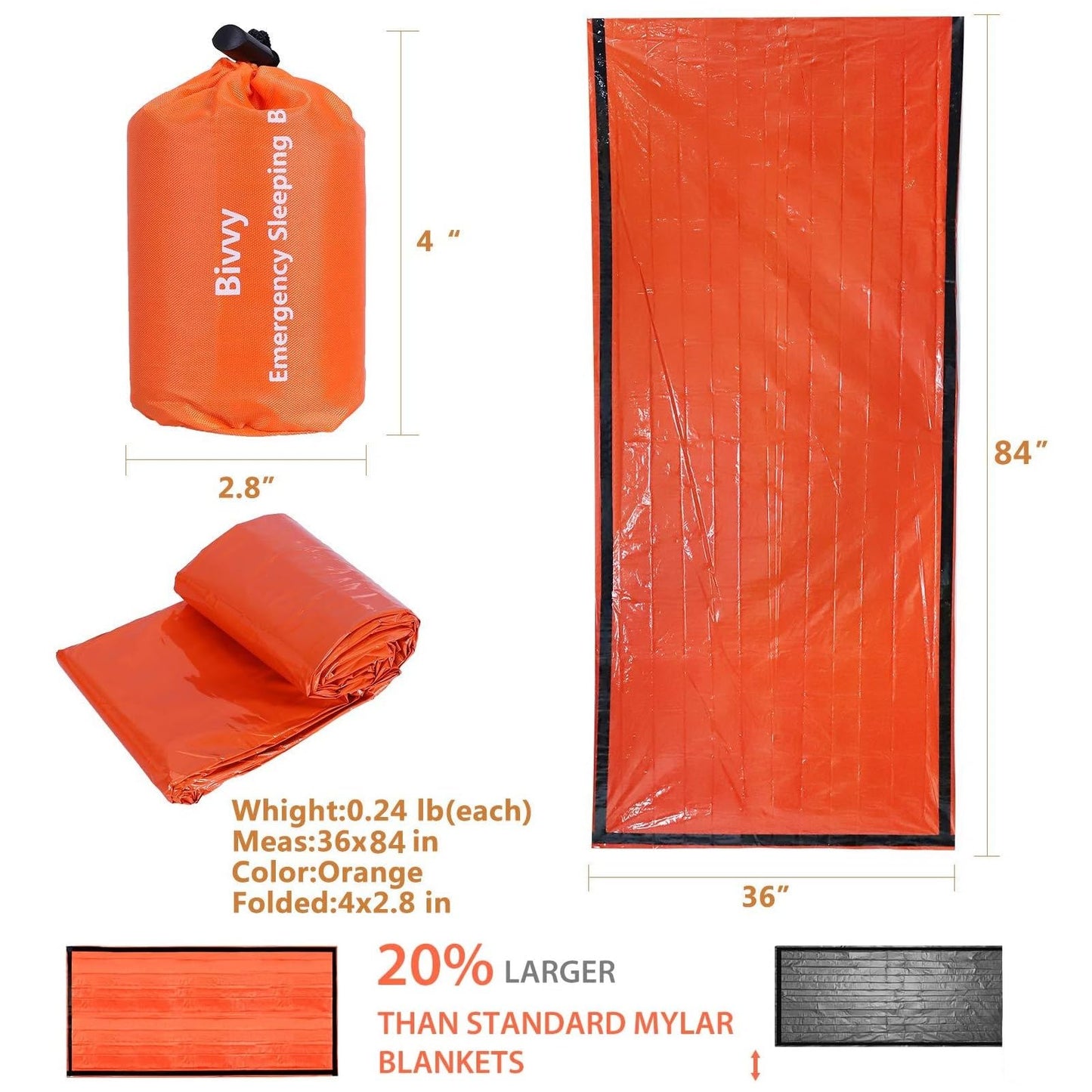 2 Packs Emergency Thermal Sleeping Bag, Survival Bivvy Sacks Blanket with Whistle, Waterproof Lightweight Survival Shelter Blanket Bag Gear for Outdoor Hiking Camping Adventure..
