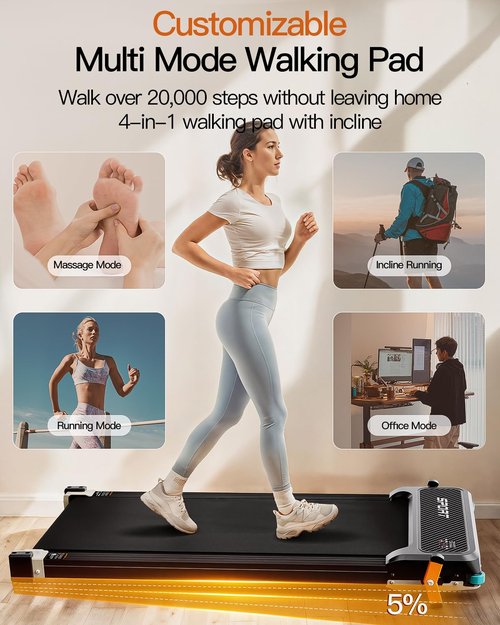 FUNRAY Versatile Walking Pad Treadmill with Incline - Dual-Sided Under Desk Treadmill with Foot Massage,2 in 1 Walking Pad for Home/Office, Portable Compact Treadmills with 330LBS Weight Capacity