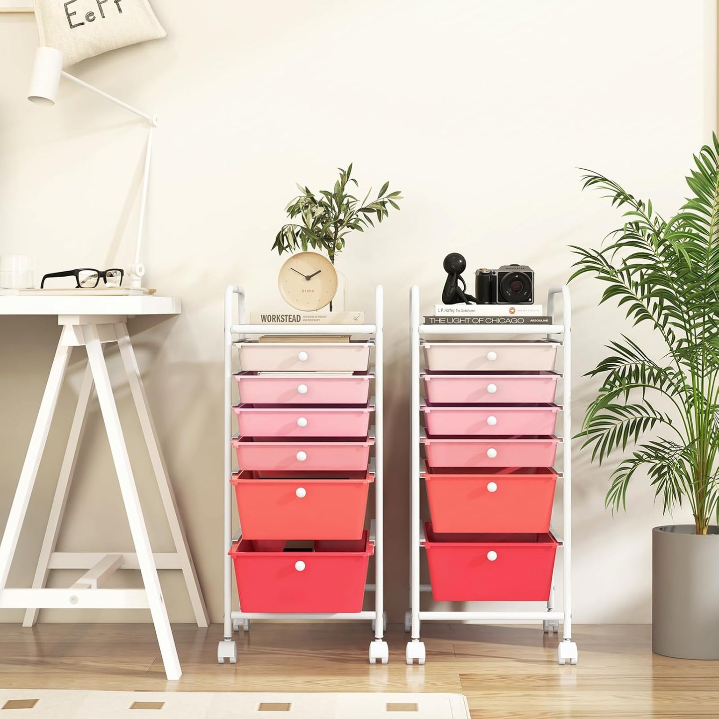 RELAX4LIFE 6-Drawer Rolling Storage Cart - Classroom Organization on Wheels w/Removable Plastic Drawers, Mobile Art Craft Cart for School Paper Home Office, Utility Cart with Drawers (Macaron)
