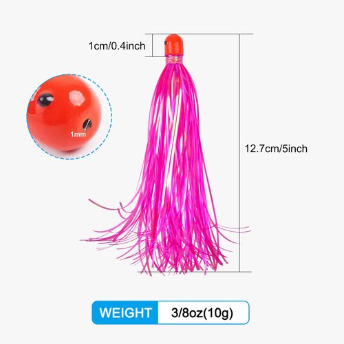 OROOTL 10pcs/Pack Mylar Flash Teaser Tail Bucktail Teasers Weighted Jig Head Fishing Lures Mylar Fishing Skirt Hair Bait Jigs 3/8oz Bullet Sinkers Head with Bucktail Teaser