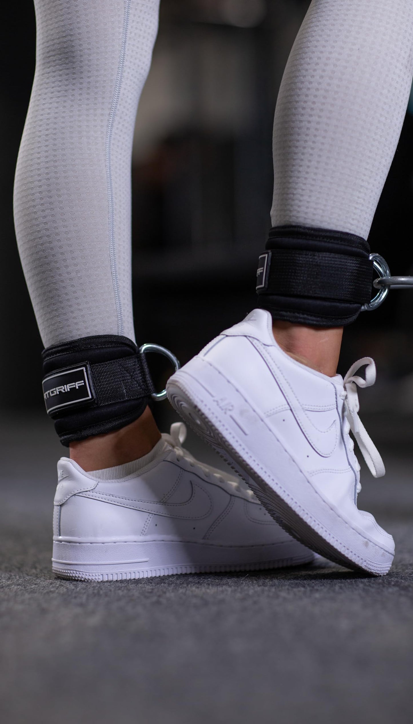 Fitgriff® Ankle Straps V3 for Cable Machine (2 Pieces) - Gym Workout Equipment - Leg Pulley Attachment, Kickback Straps (Black/White)