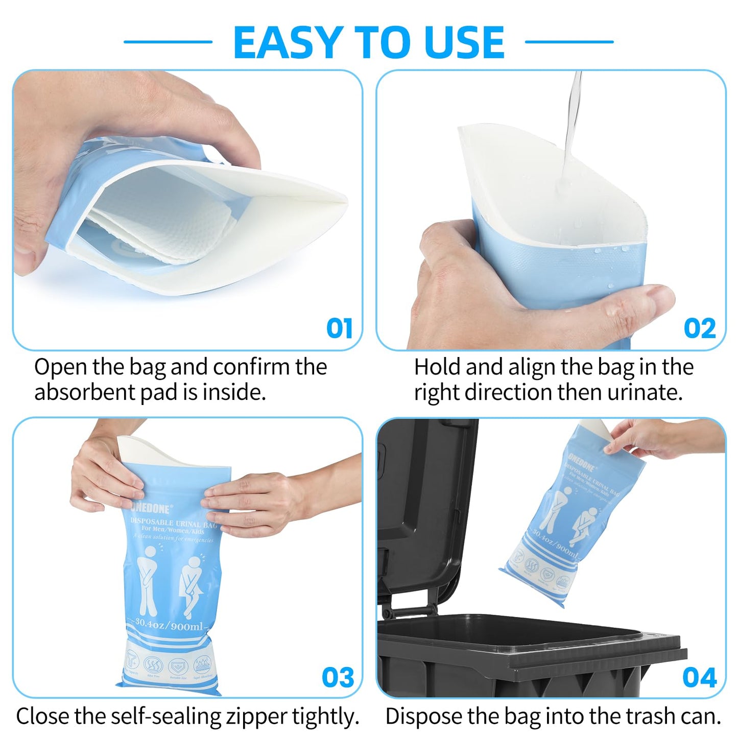 ONEDONE Disposable Urinal Bag 24 Pack 30.4 OZ Pee Bags for Travel for Men Women Kids Emergency Urine Bag Portable Emergency Urinal Bags Vomit Bag for Traffic Jams Camping Hiking
