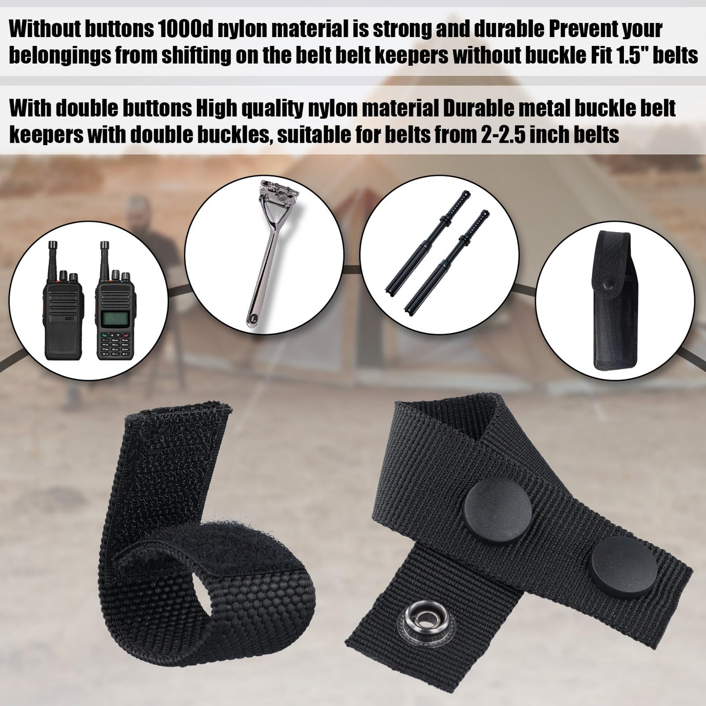 20pcs Belt Keepers for Duty Belt, Nylon Loop Clip Police Tactical Belt Holder Retainer with Double Snaps or Magic Adhesive Belt Stays Accessories for 1.5/2.5in Belts Police Law Enforcement Security