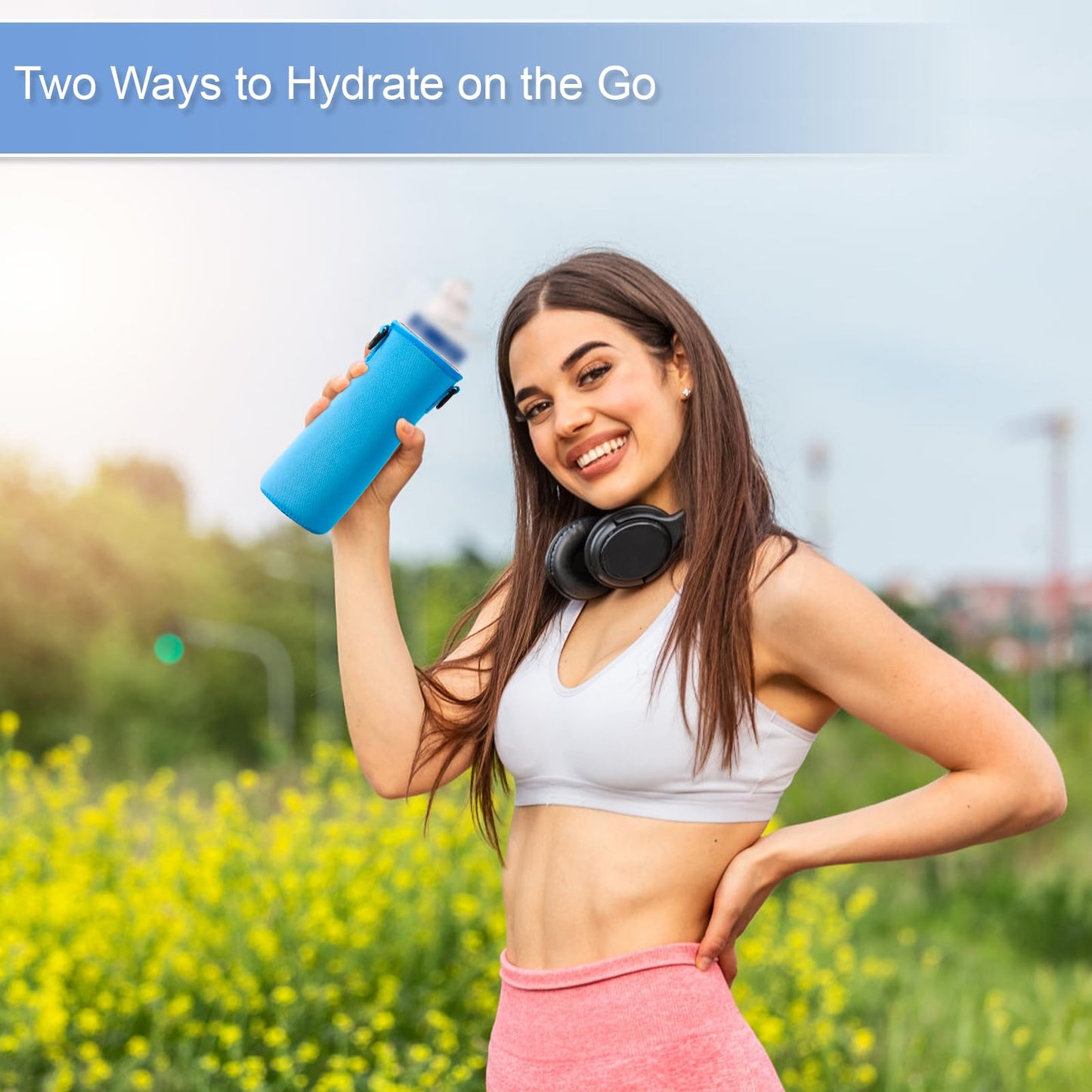 2pcs Water Bottle Sleeve, Water Bottle Replacement Cover with Adjustable Rope Bottle Boot Cup Holder Water Bottle Accessories for Cirkul (Blue)