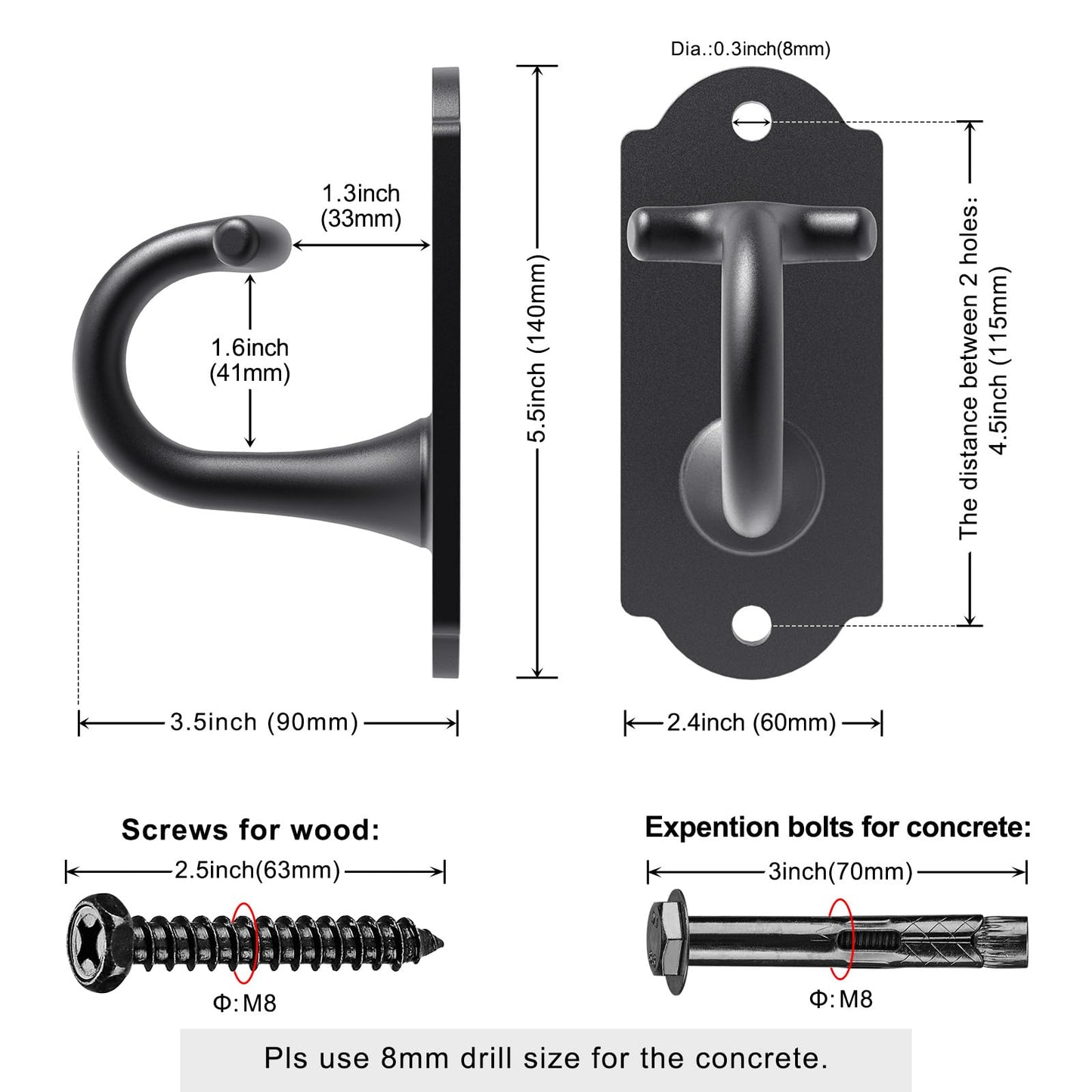 Kipika Wall Anchors for Resistance Bands - Heavy Duty Steel Hook for Home Gym Workout, Strength Training & Physical Therapy - Space-Saving Hooks with Secure G-Shaped Design, 1 Pack