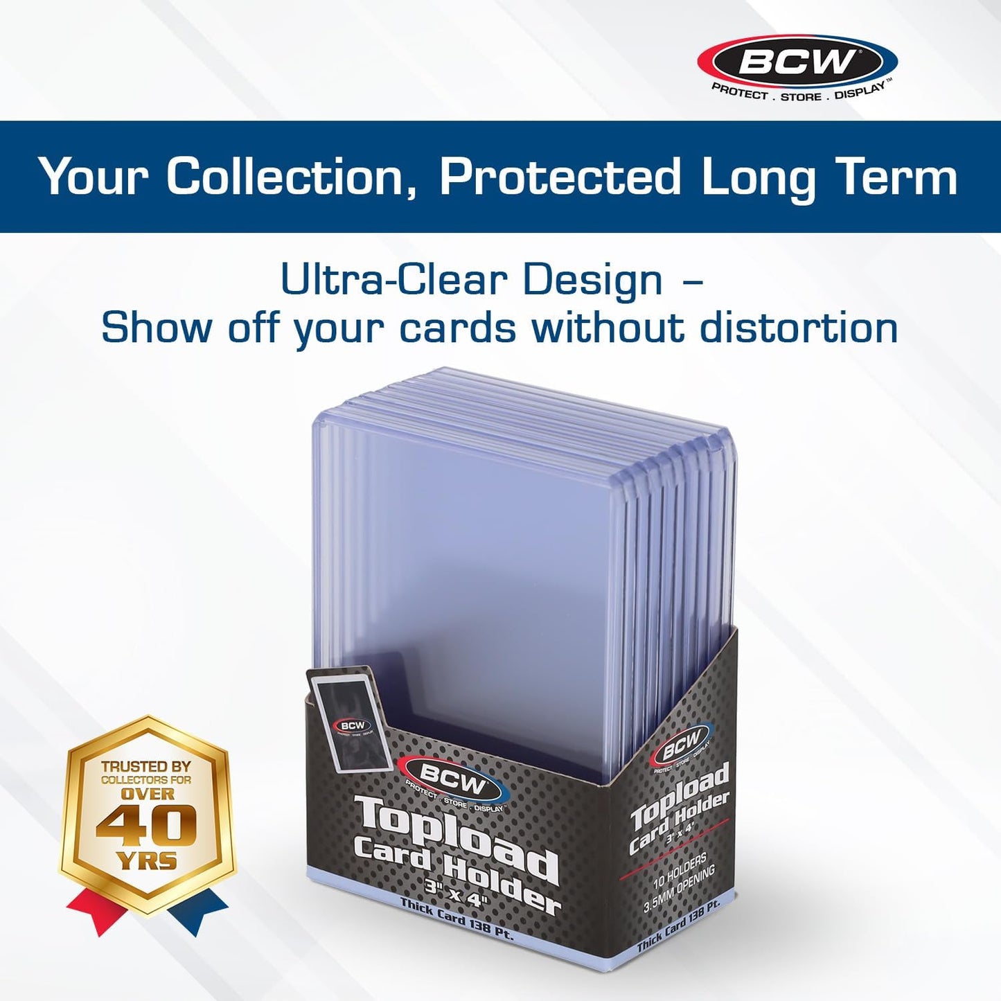 BCW 138 PT. Thick Card Topload Holder - Pack of 50 | Durable Rigid PVC Toploader | Toploaders for Memorabilia, Jersey, Patch, and Relic Cards | Ideal for Collectors and Hobbyists