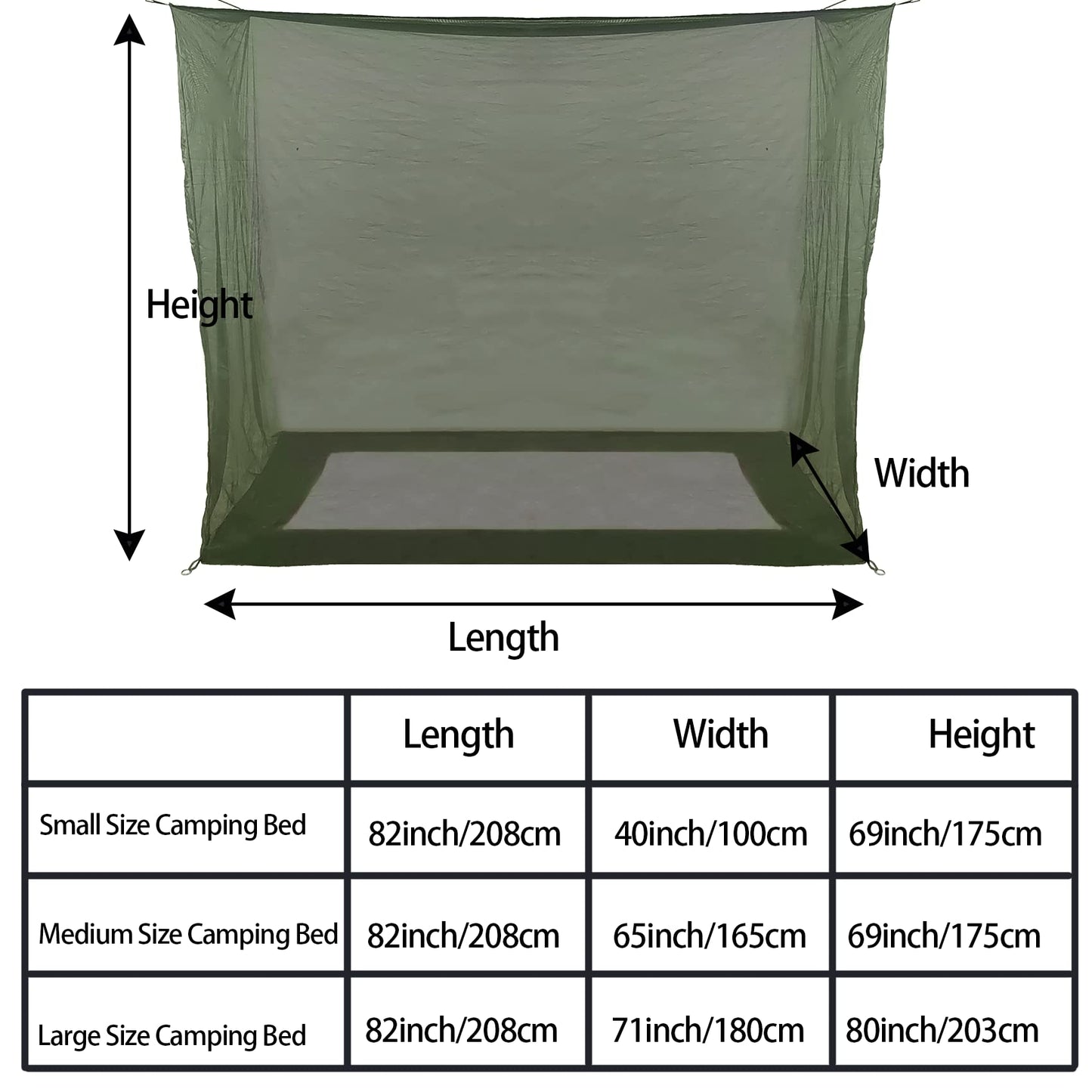 Aventik No-See-Um Premium Rectangular Camping Mosquito Net, The Ultra-Fine Mesh Olive-Green Easy to Carry&Easy Installation for Double Bed, Hammocks or Camping Use (82x40x69in/208x100x175cm)