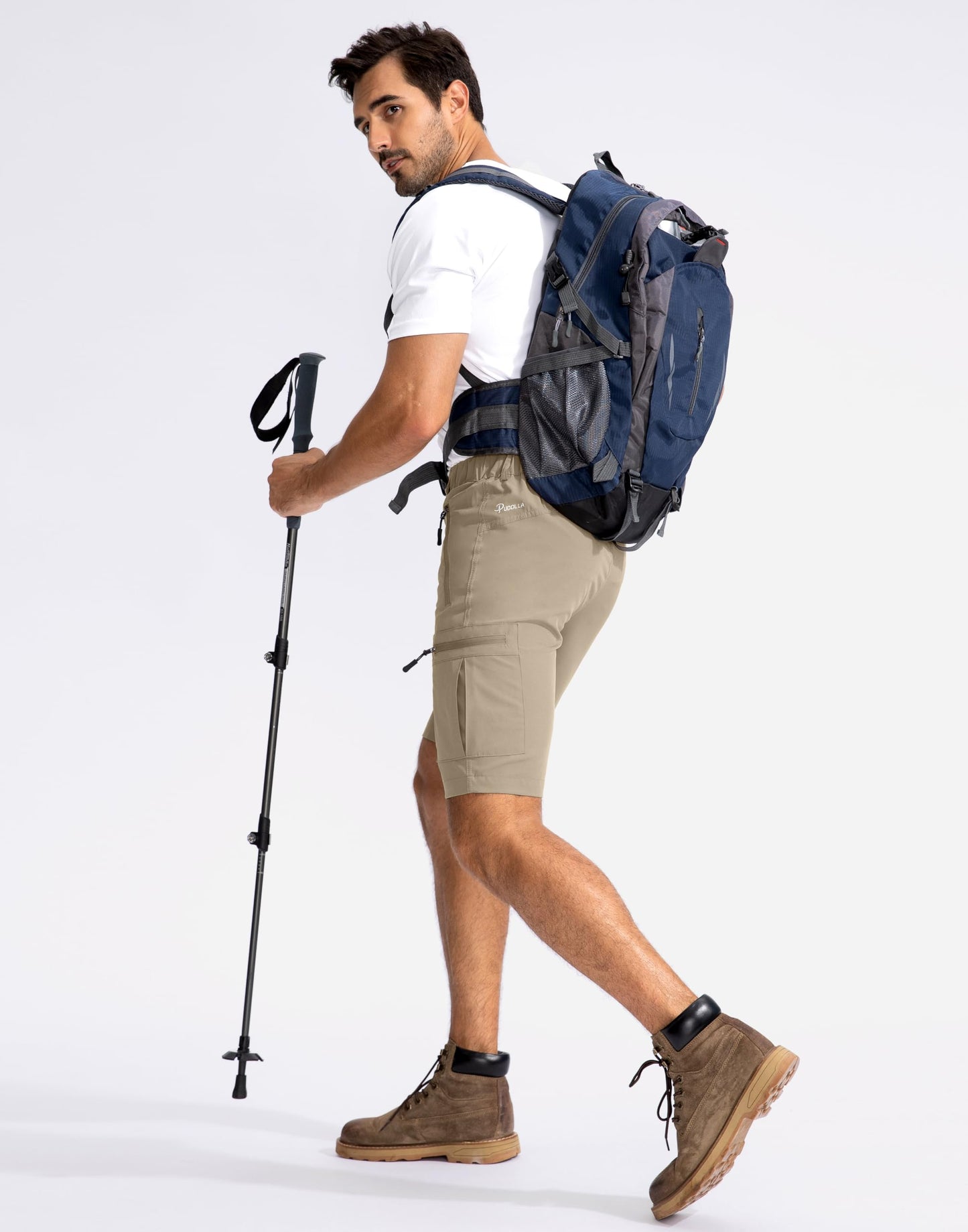 Pudolla Men's Hiking Cargo Shorts 9" Lightweight Outdoor Work Shorts for Men Travel Golf Camping Casual with 5 Zipper Pockets(Dusty Khaki XX-Large)