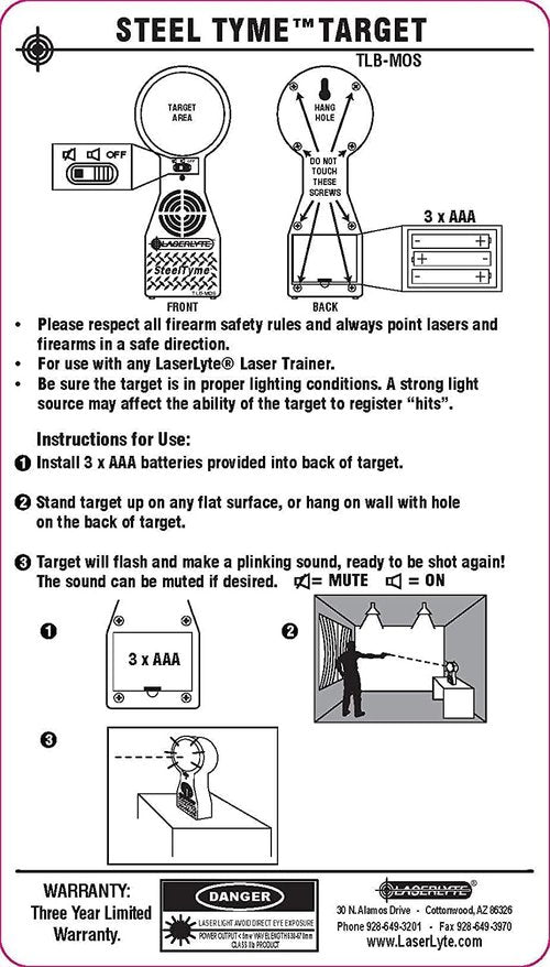 LaserLyte TLB-MOS Steel Tyme Laser Trainer Targets with Plinking Steel Sound and Flashing LED Lights for Reactive Laser Shooting and Dry Fire Practice
