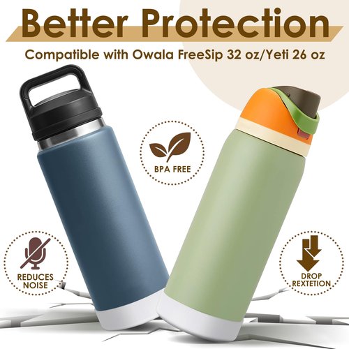 UBEEKOO Water Bottle Boot, Compatible with Owala, Yeti, for Stanley Water Bottle Accessories, Sleeve Cover for Owala FreeSip 32oz, Yeti 26oz,Anti-Slip Silicone for Stanley 36oz Accessory,White