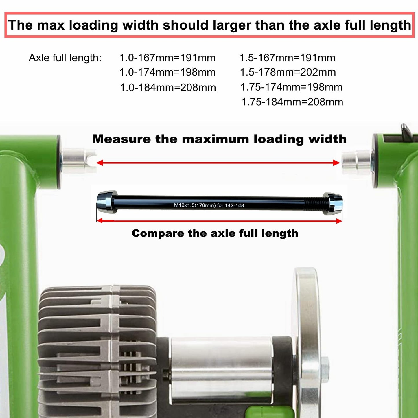 Bike Trainer Thru Axle Adapter for Bicycle Indoor Trainers 12MM Axle 1.0/1.5/1.75 Thread Pitch Multiple Length (M12 167-1.0)