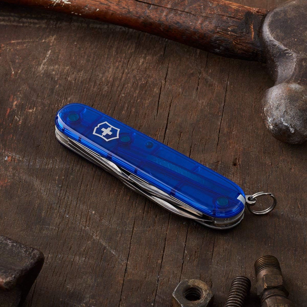 Victorinox Tinker Swiss Army Knife, 12 Function Swiss Made Pocket Knife with 2 Blades (Large and Small), Screwdriver and Wire Stripper - Sapphire