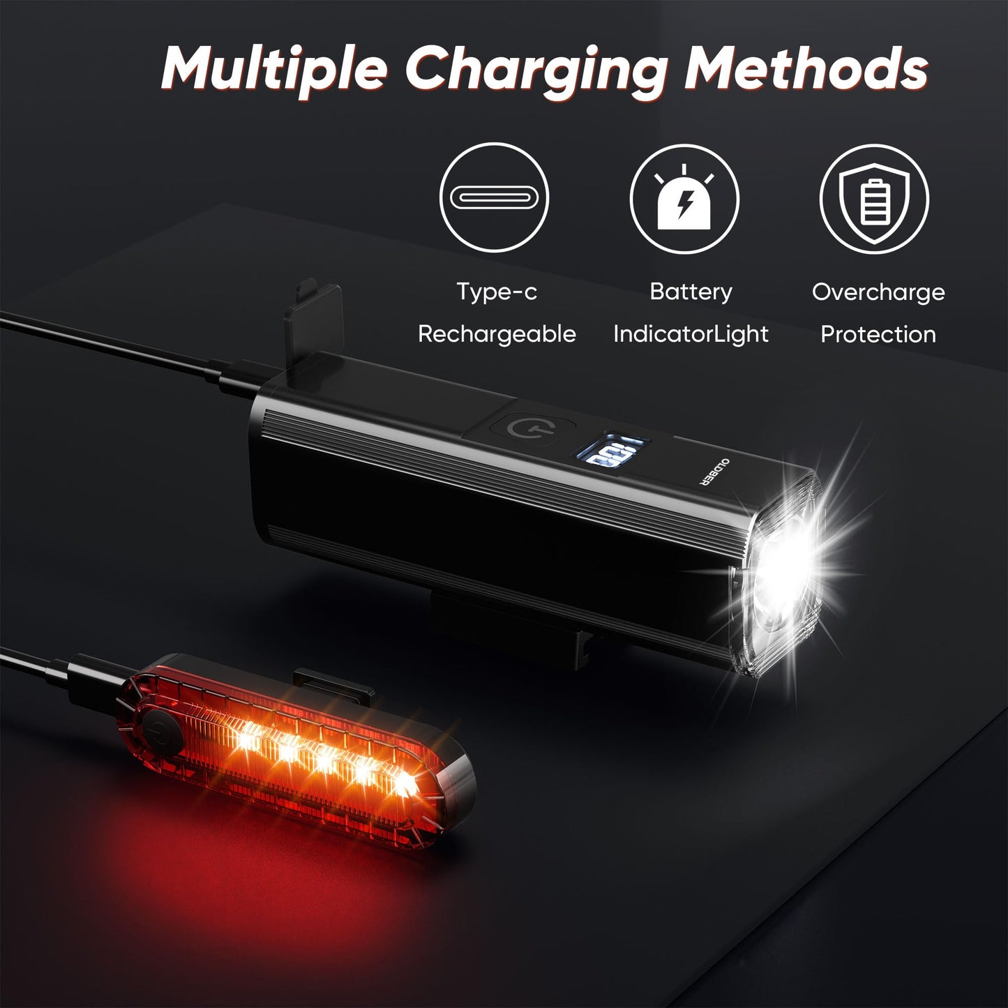 2025 New Bike Lights for Night Riding, Aluminum 1200 Lumens Rechargeable 6000mAh Super Bright Bicycle Headlight and Back Taillight, Waterproof LED Display 6+4 Modes Bicycle Lights Sets
